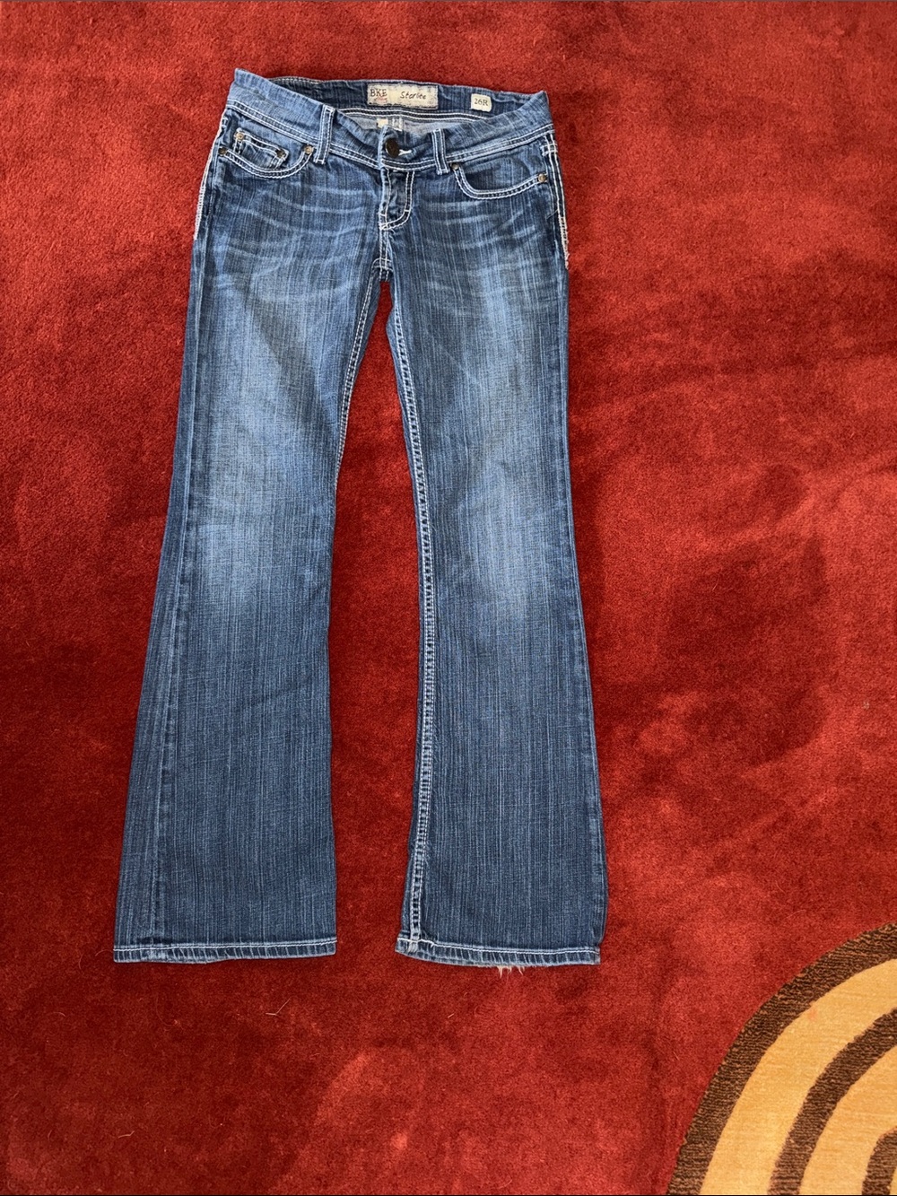 BKE Women's Blue Flare Jeans with Whiskered Wash